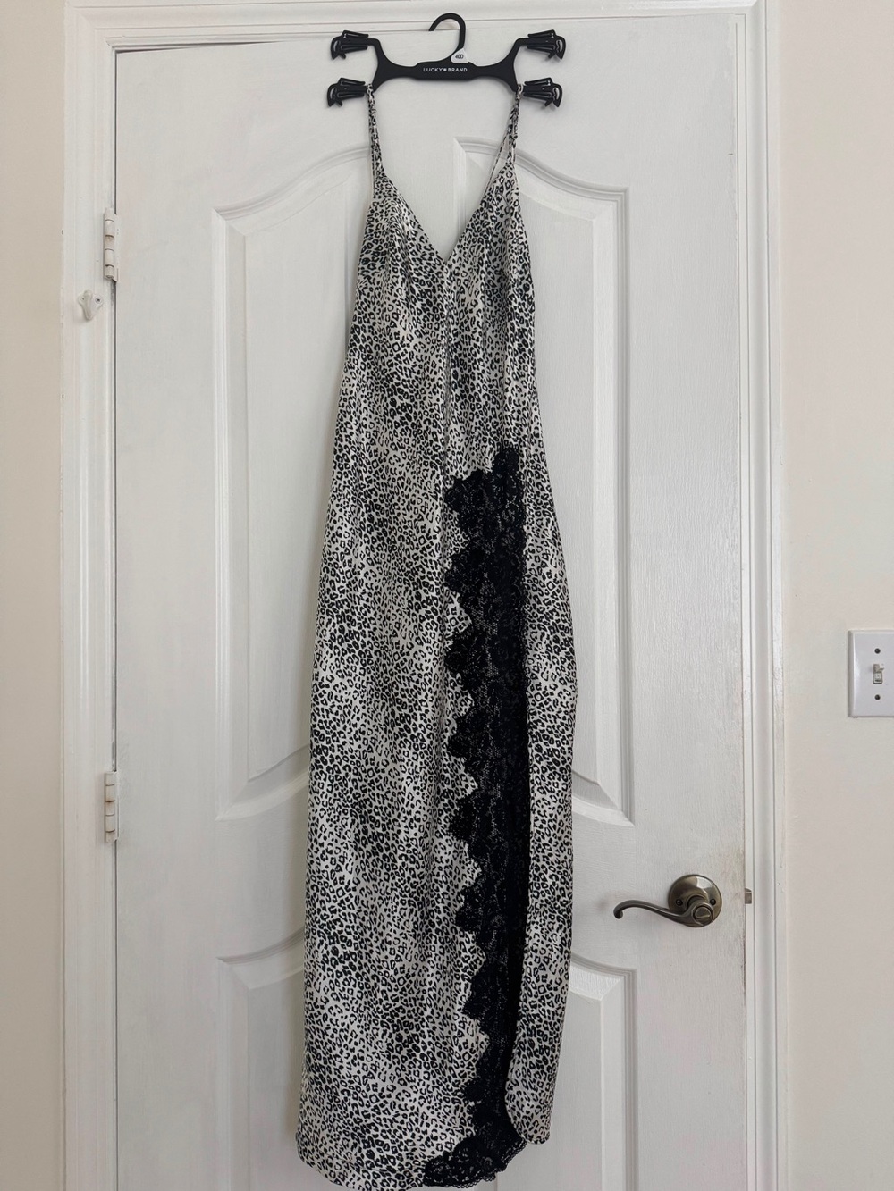 La Perla x Marvel Black & White Leopard silky Slip maxi Dress with Black Lace